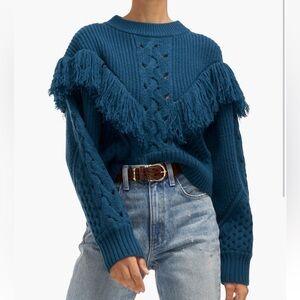 Equipment Teal Fringed Women's Sweater